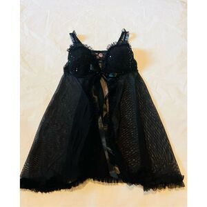 Y2k Victoria's Secret sexy little things black mesh babydoll lingerie dress with